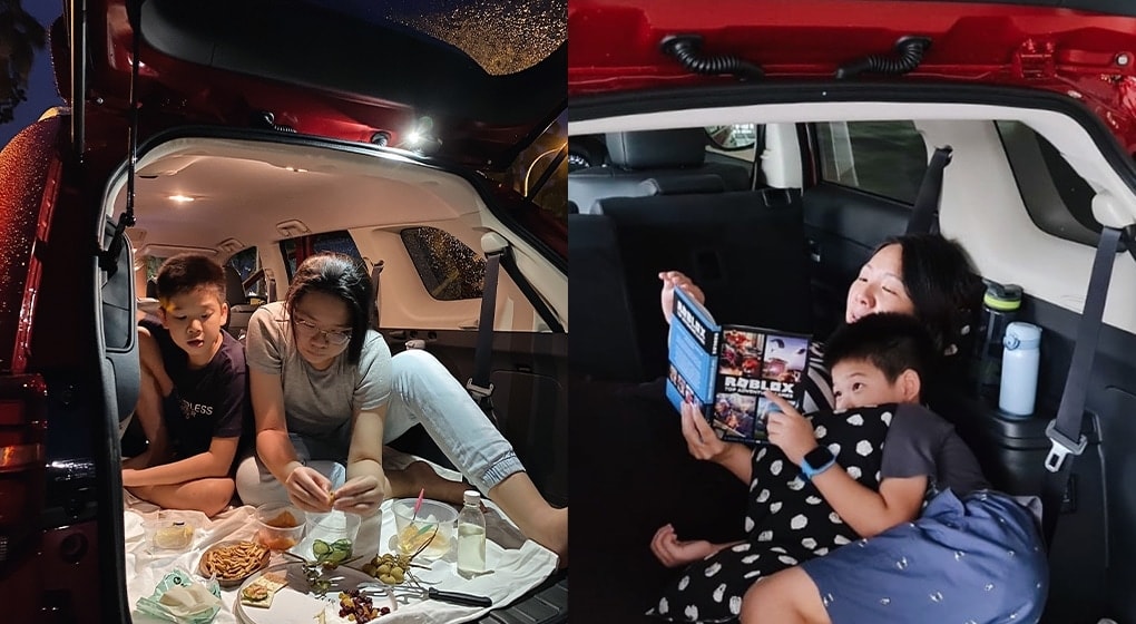 The 7-Seater SUV’s flexible seating arrangement means you can create more space if you need it – in this case, dinner and some quiet time with the kids.